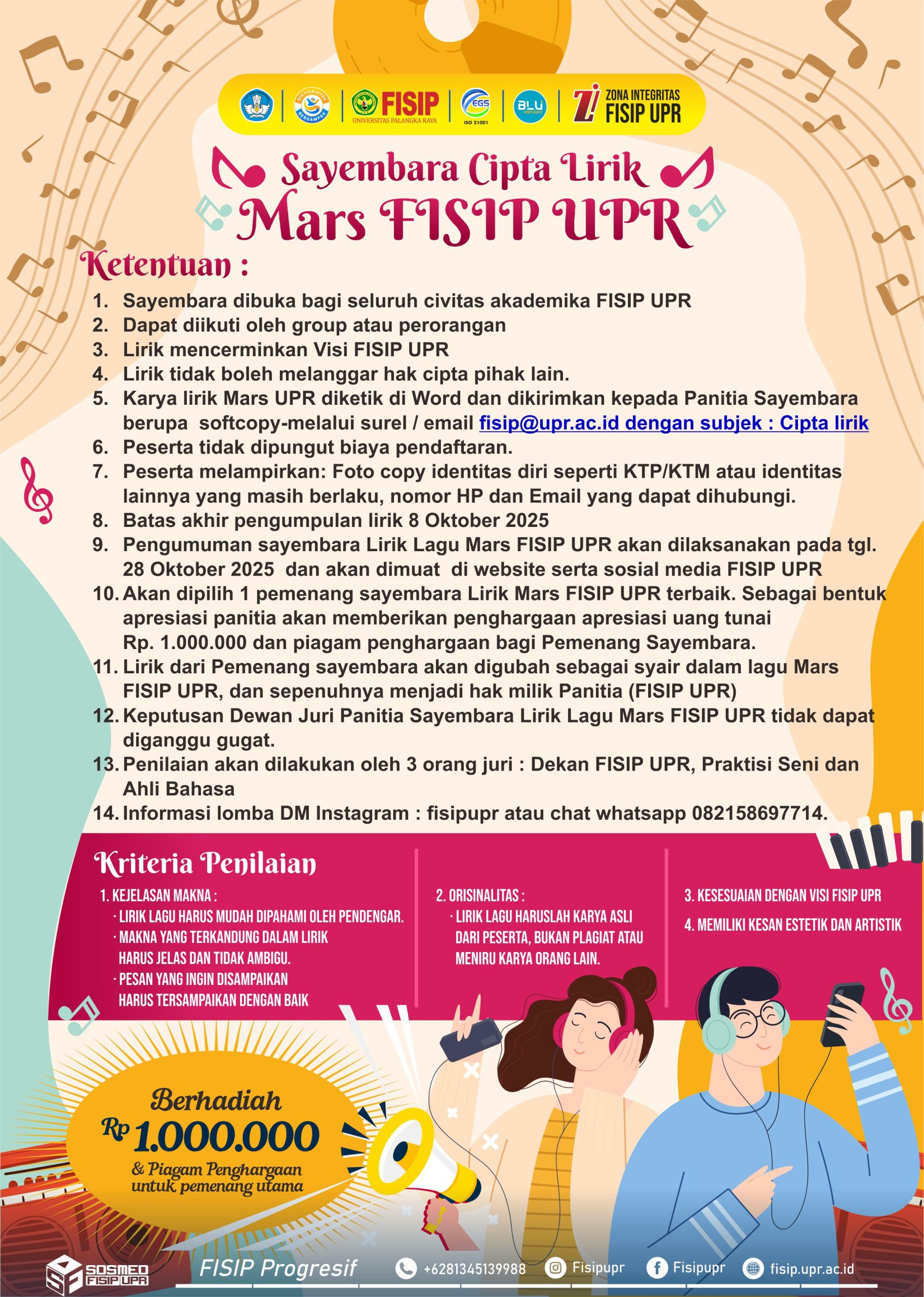 FISIP UPR Cari Bakat Penulis Lirik! Raih Hadiah Jutaan Rupiah untuk Jingle Mars Fakultas!