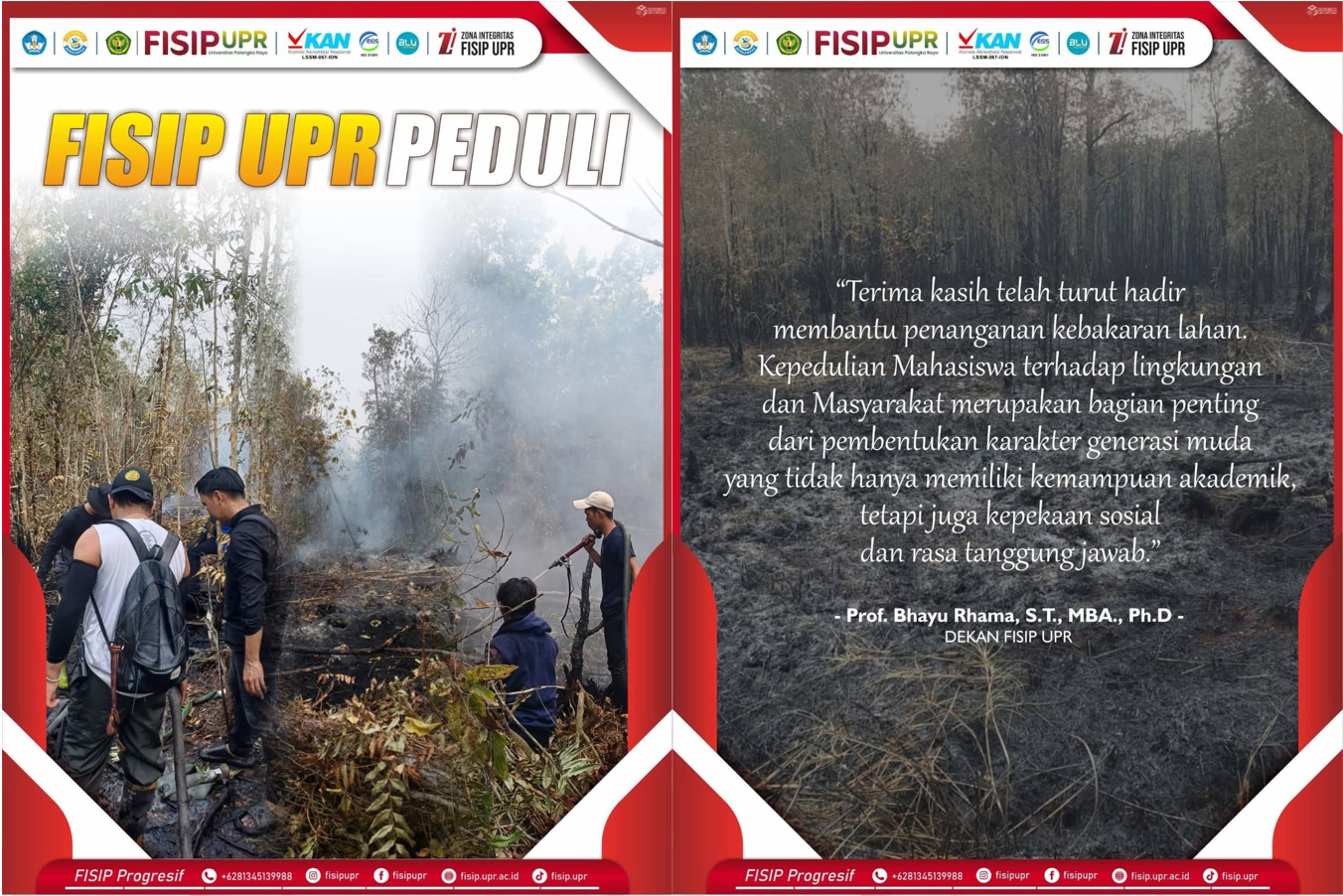 TANGGAP BENCANA, BEM DAN ORMAWA FISIP UPR TURUN TANGAN JADI RELAWAN PEMADAM KARHUTLA